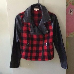 Hem & Thread size Small plaid PU leather jacket.